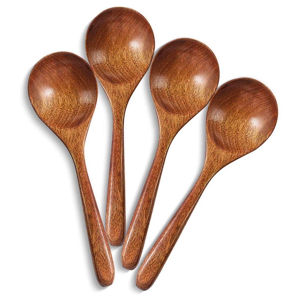 Set di 4 cucchiai di legno giapponesi, lunghezza 20 cm, ideali per zuppe