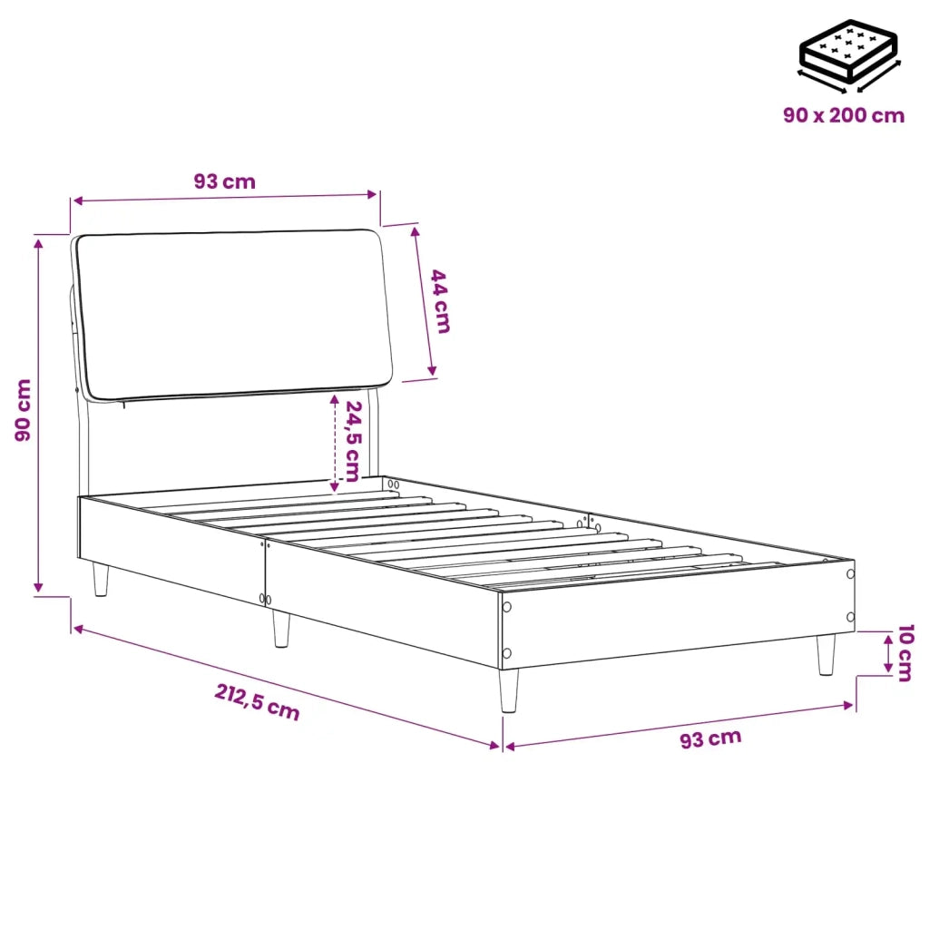 Letto singolo con testiera Rovere Nero e Grigio Scuro 8001822