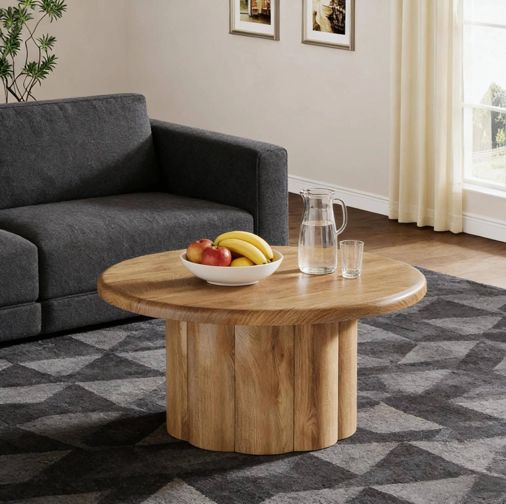 Tavolino da caff¨¨ rotondo ? 80 cm con base scanalata in MDF marrone