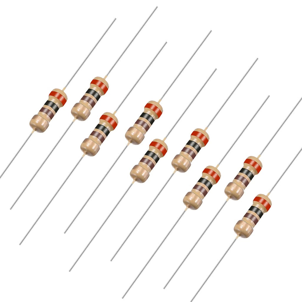 100 resistenze a strato di carbone, valore di 200 Ohm, potenza 0,25 W, tolleranza 5%