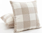 Set di due federe per cuscini, 50x50 cm, beige a quadri