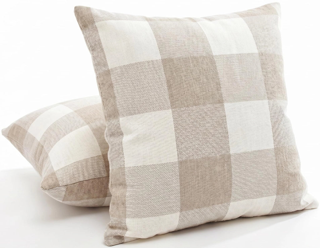 Set di due federe per cuscini, 50x50 cm, beige a quadri