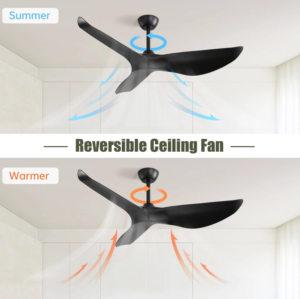 Ventilatore da soffitto 132 cm nero con telecomando e 6 velocità