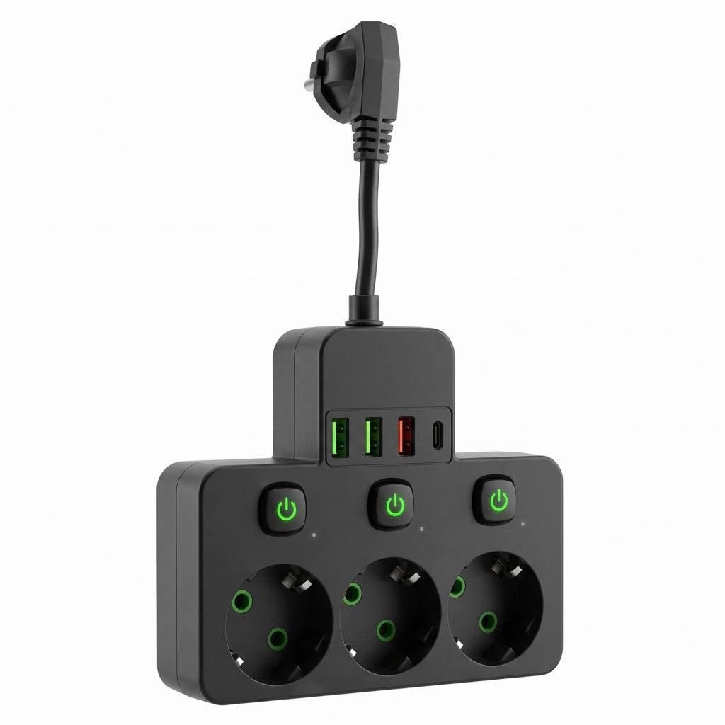 Multipresa 3 Prese + 3x Usb-a + Usb-c Jnh0-18 Black