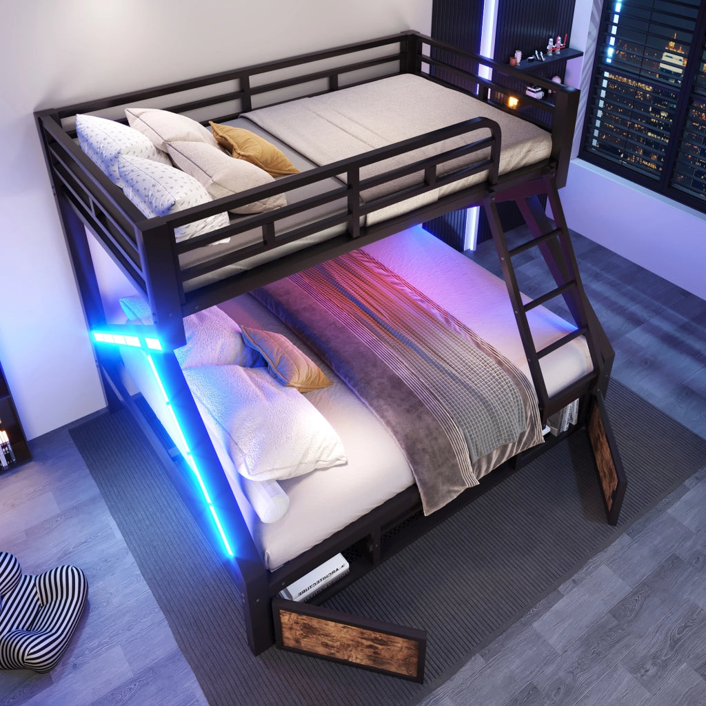 Letto a Castello 90x200/140x200 con Rangement Integrato; LED; Sponde di Sicurezza LEMONMAX Salvaspazio per Camera Bambini