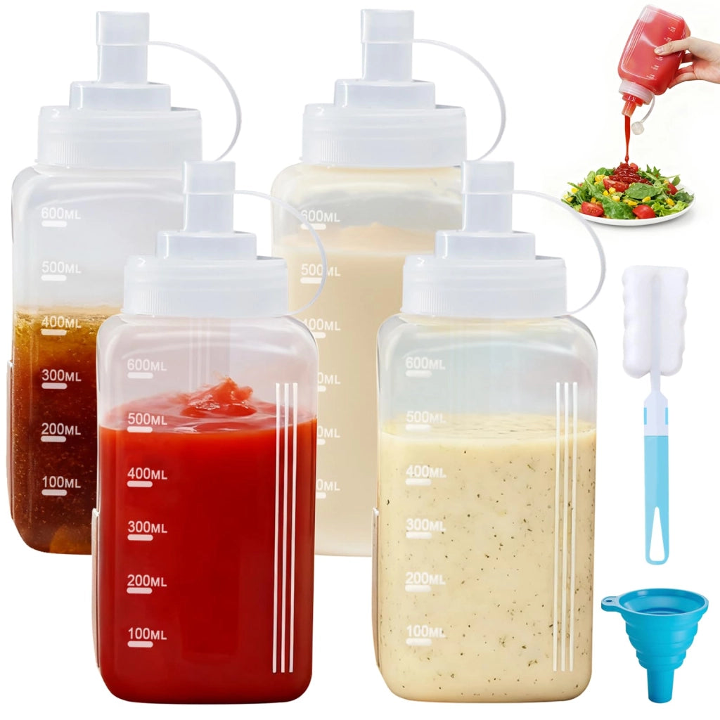 4 flaconi a pressione da 600 ml, con apertura larga, in plastica, a prova di perdite