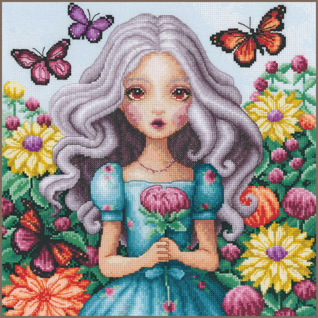Kit per ricamo a punto croce "Dahlie", 29x29 cm, decorazione murale fai-da-te