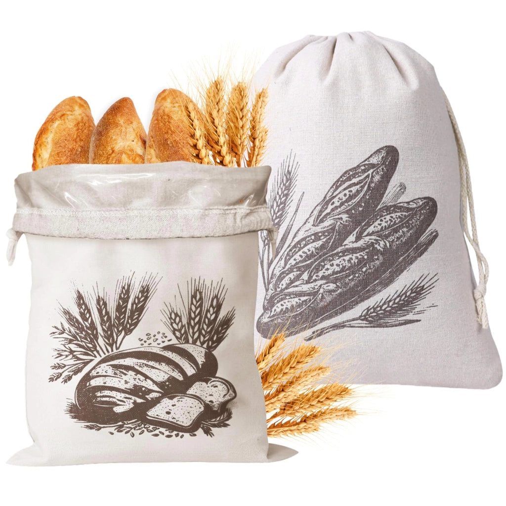 Due sacchetti per il pane in lino, dimensioni 40x30 cm, con coulisse, colore naturale