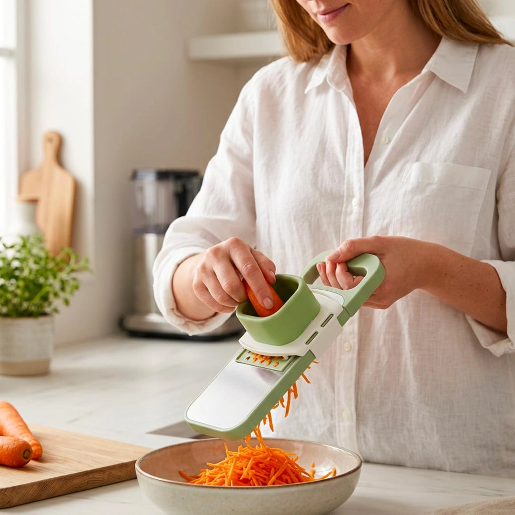 Set di 4 grattugie: grattugia per verdure con 3 diverse lame e protezione per le mani