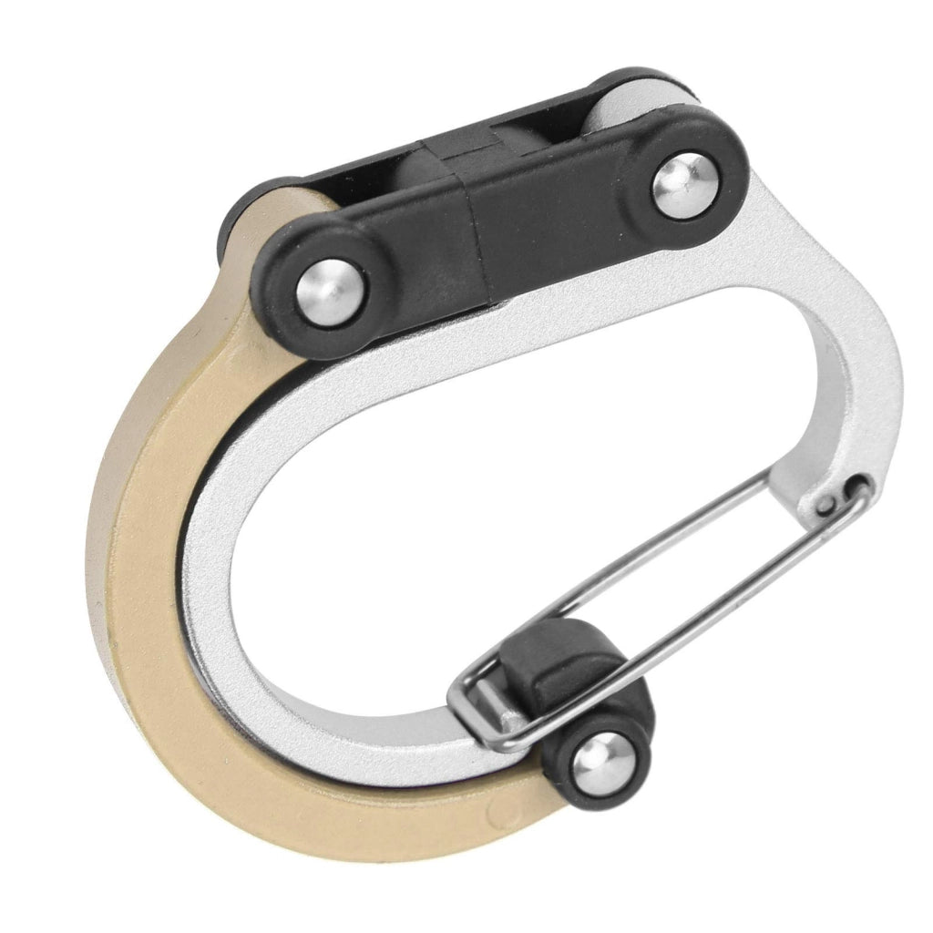 Mini moschettone multifunzione 3-in-1 in alluminio, a forma di D, color kaki, ideale per bagagli da viaggio