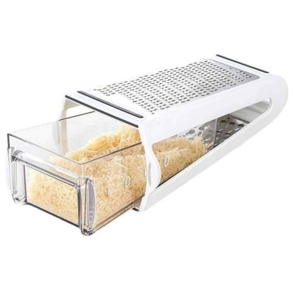 Grattugia per formaggio con contenitore, a doppia lama, in acciaio inossidabile, dimensioni 22x13,5x8,5 cm