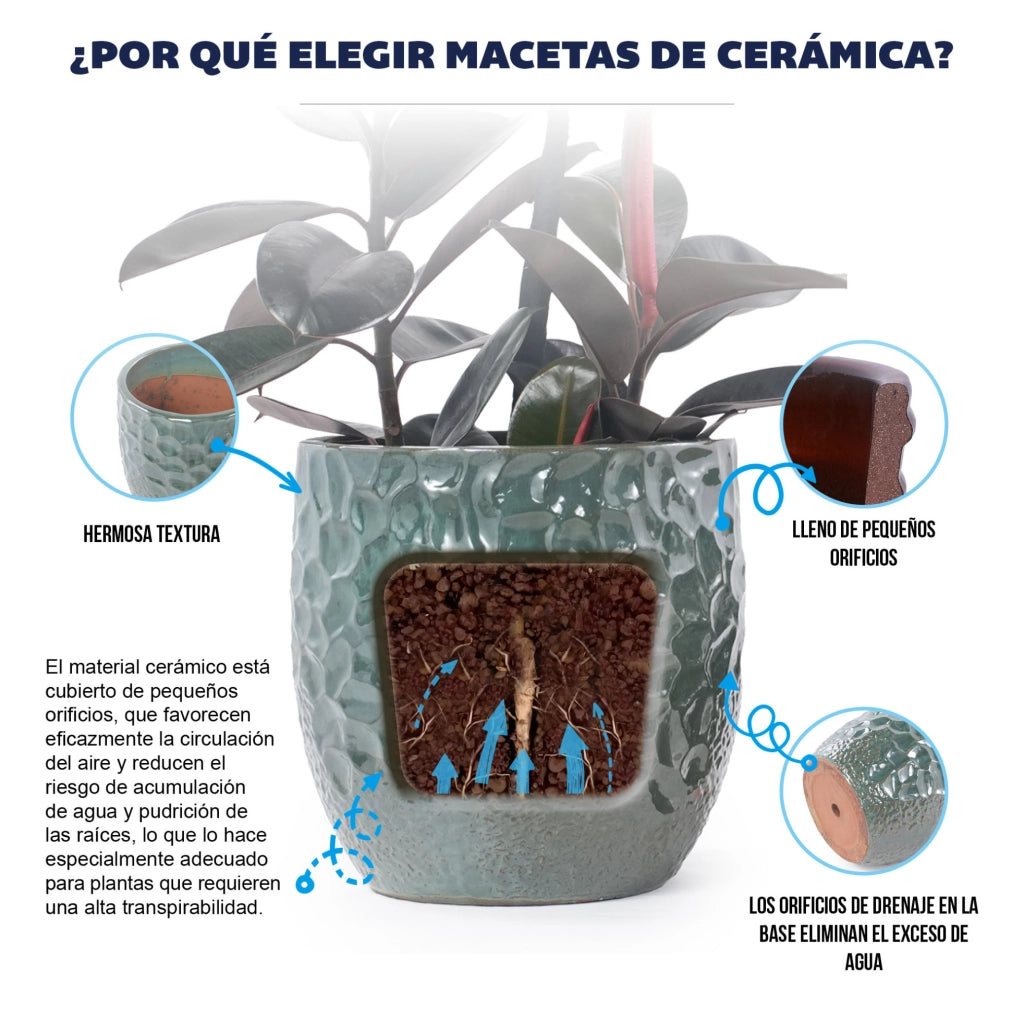 Vaso in ceramica verde scuro Ø 18 cm con foro di drenaggio