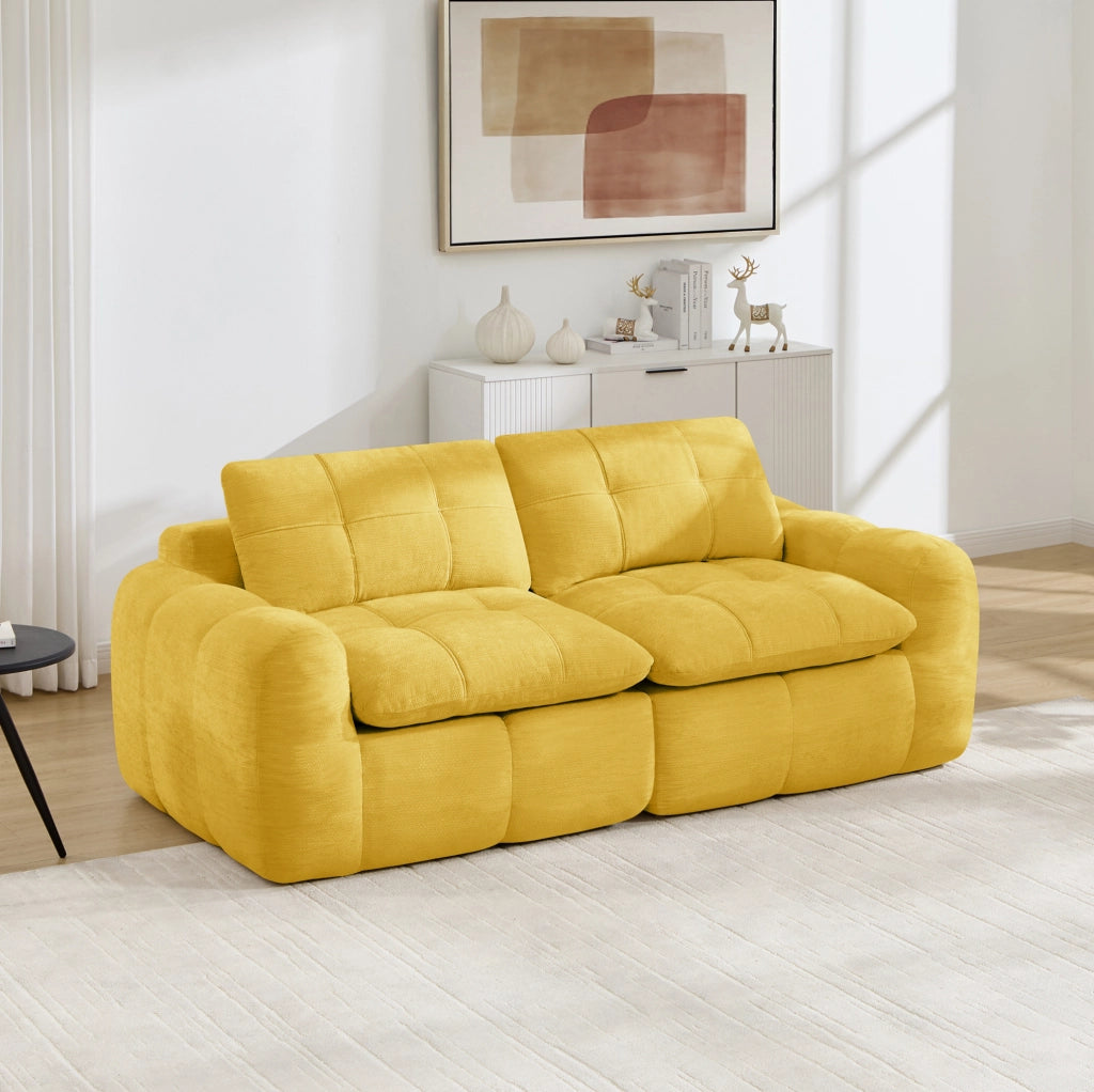Divano modulare a 2 posti in ciniglia gialla, 194 × 97 × 68 cm