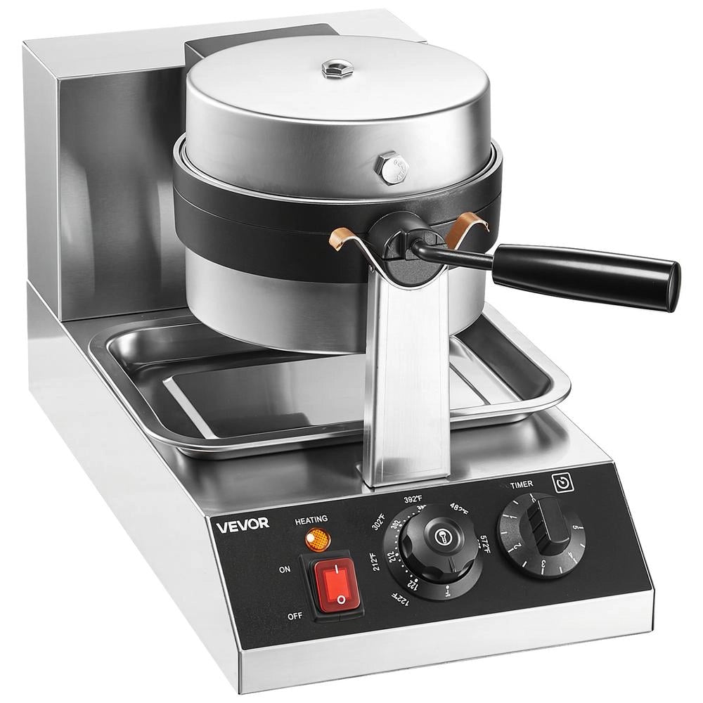 Macchina per Waffle Belga UWF-2205 in Acciaio Inox 1300W Piastra Antiaderente Rotonda 190,5 mm Regolabile 50-300 ℃ per Casa
