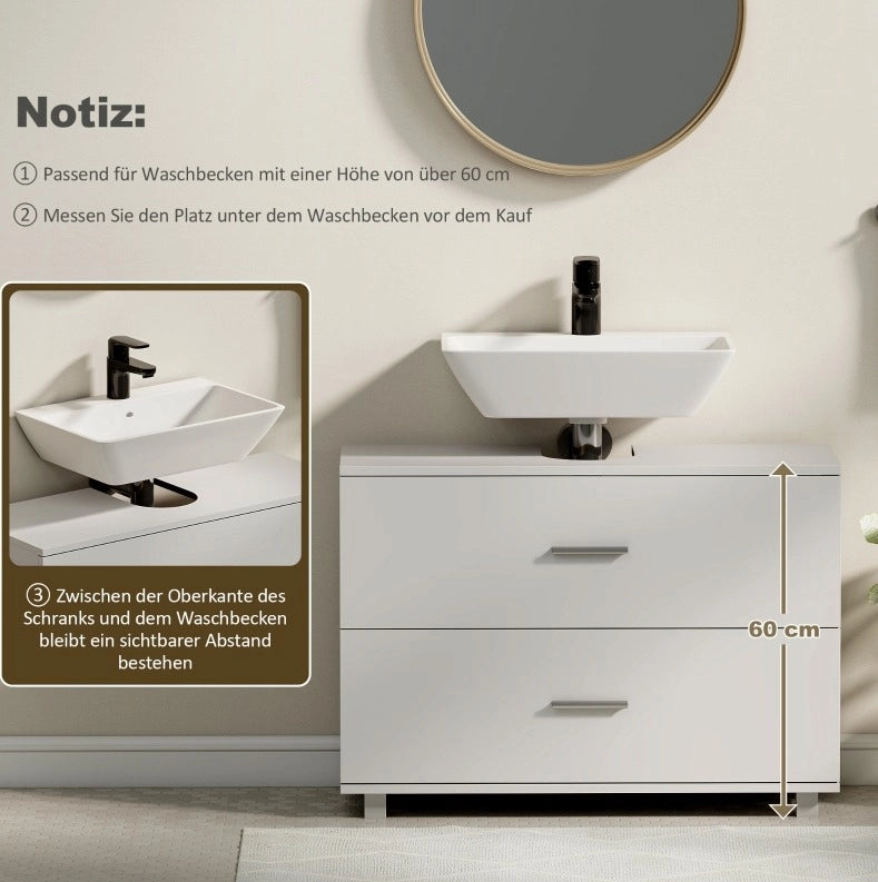 Mobile sottolavabo bianco 80 x 30 x 60 cm, 2 cassetti, contenitore moderno