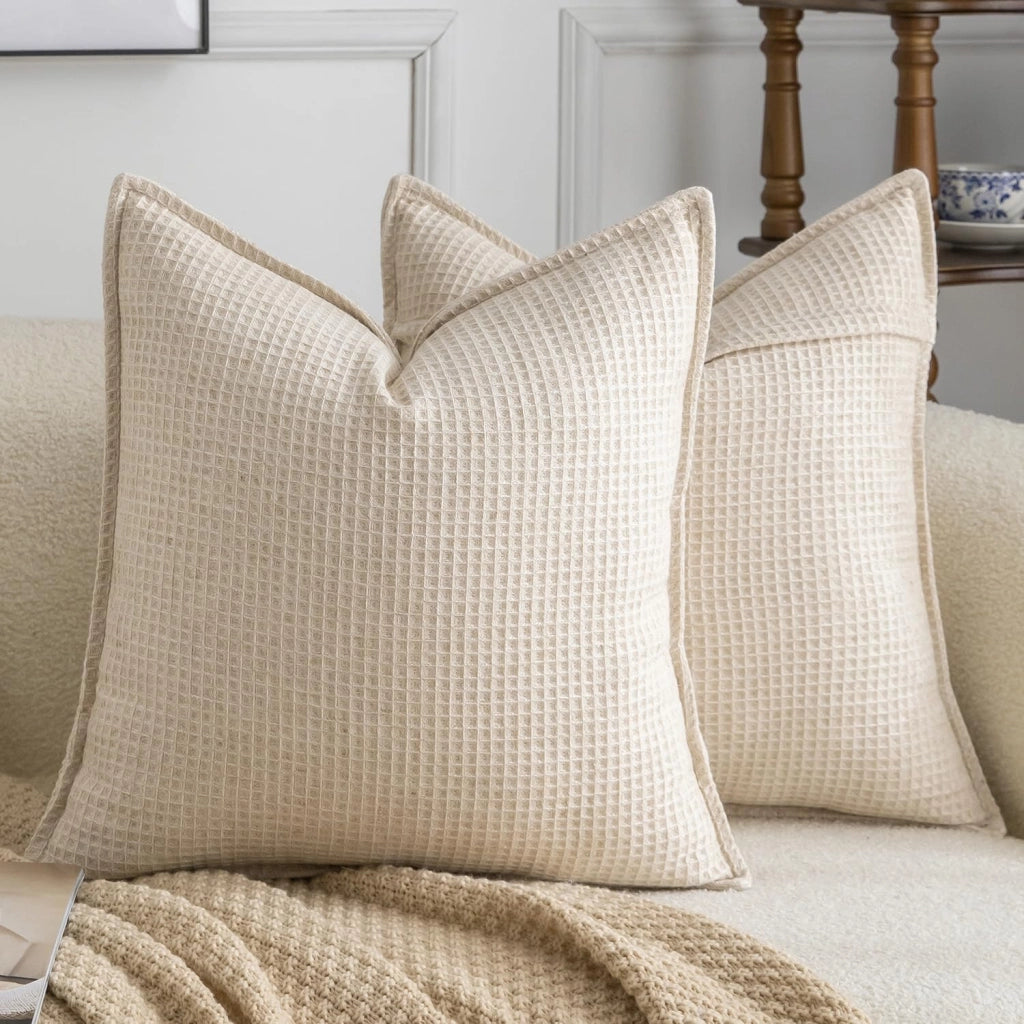 Set di 2 federe per cuscini, misto lino, 40x40 cm, color beige chiaro