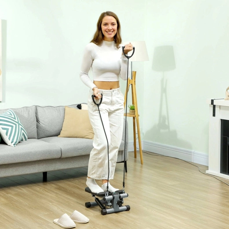 Mini stepper grigio con bande elastiche e display LCD, 100 kg