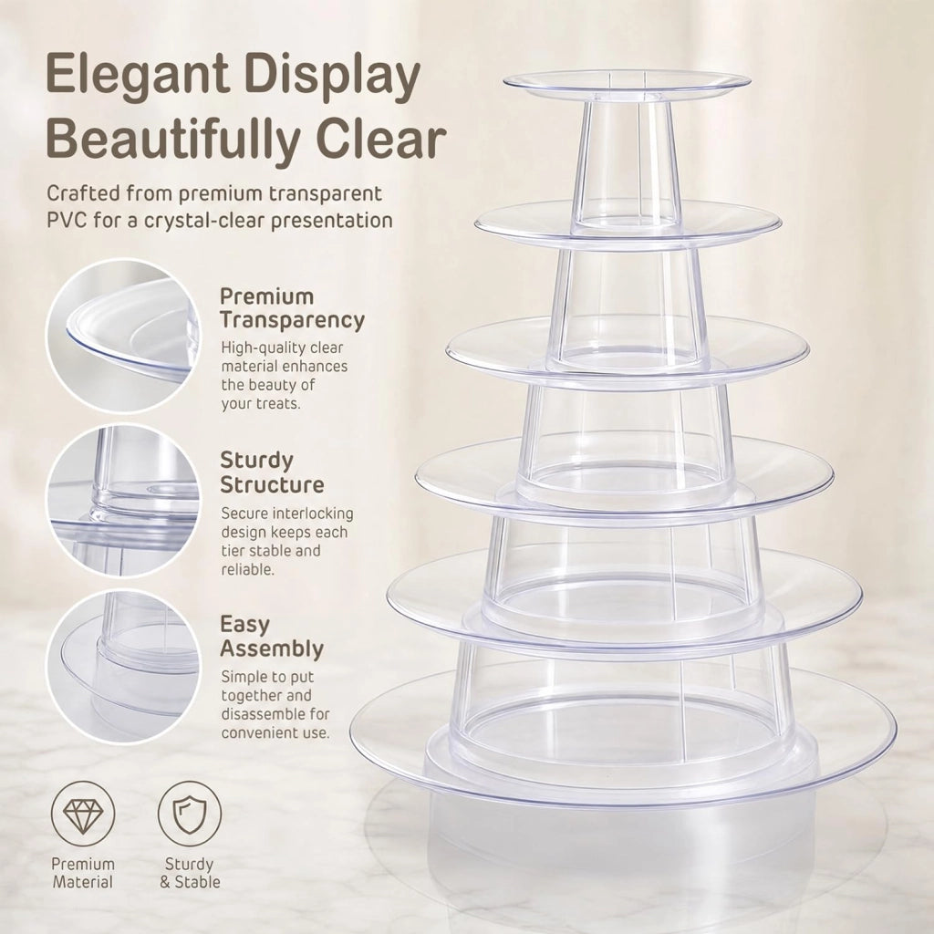 Supporto per macarons, 6 piani, trasparente, 25,4 cm, in PVC