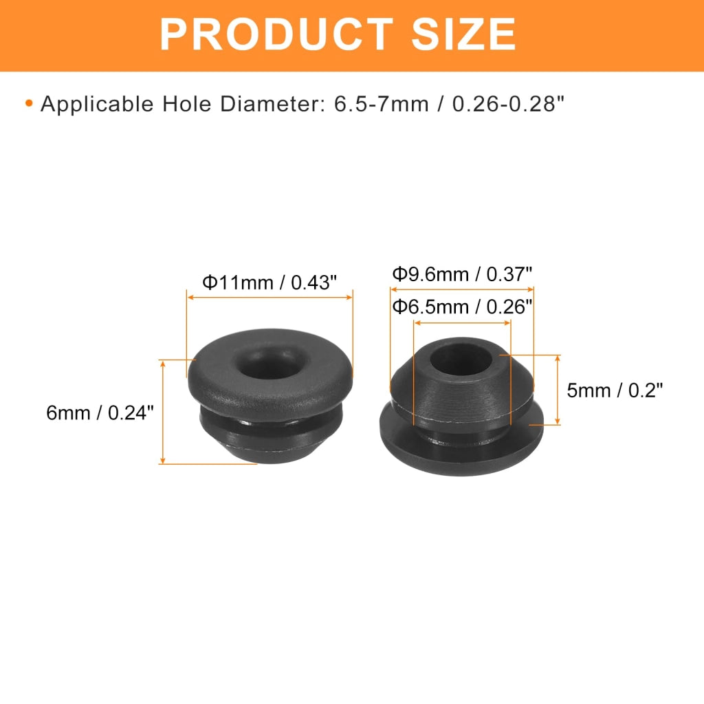 Tappi in silicone per fori da 6,5 a 7 mm, colore nero, confezione da 25 pezzi