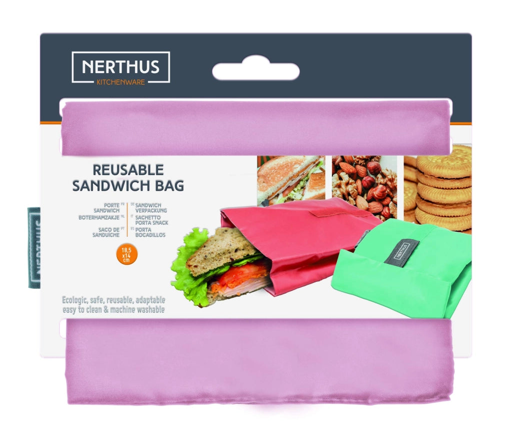 Borsa pieghevole in tessuto per panini, dimensioni 10,5x14x18 cm, colore rosa