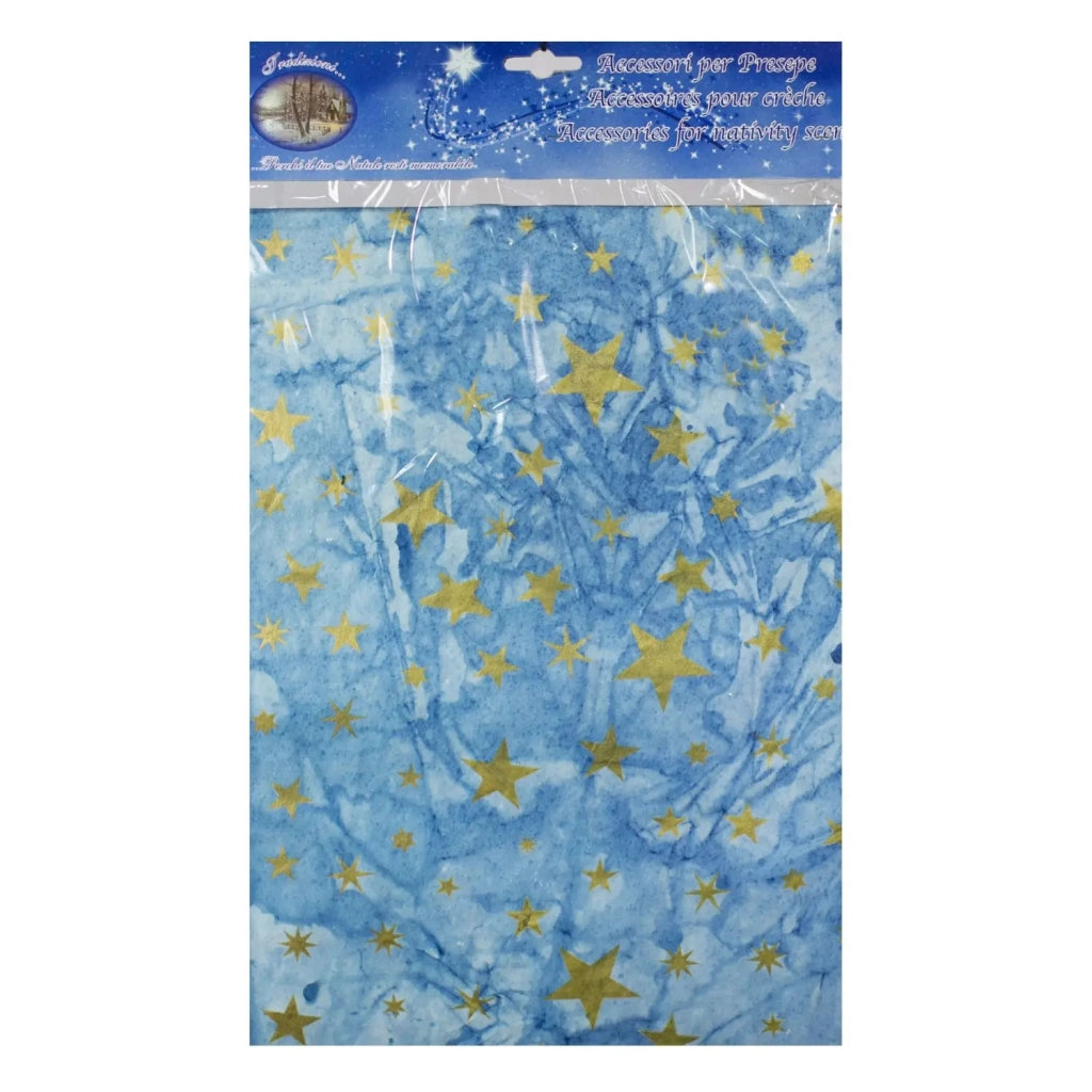 Foglio carta cielo per presepe dipinto a mano con stelle oro 70 × 100 cm