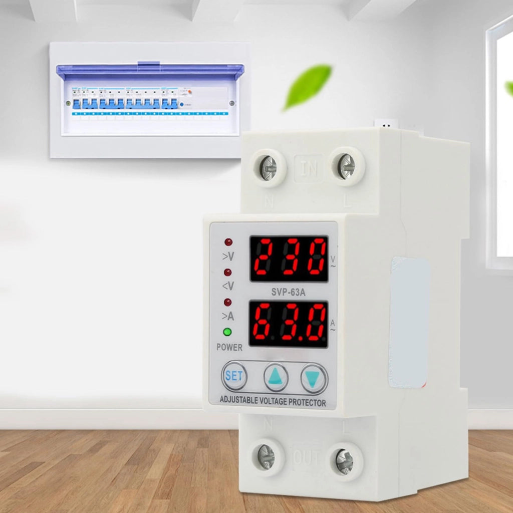 Dispositivo di protezione da sovratensione e sovracorrente SVP-63A, con doppio display a LED, 230 V