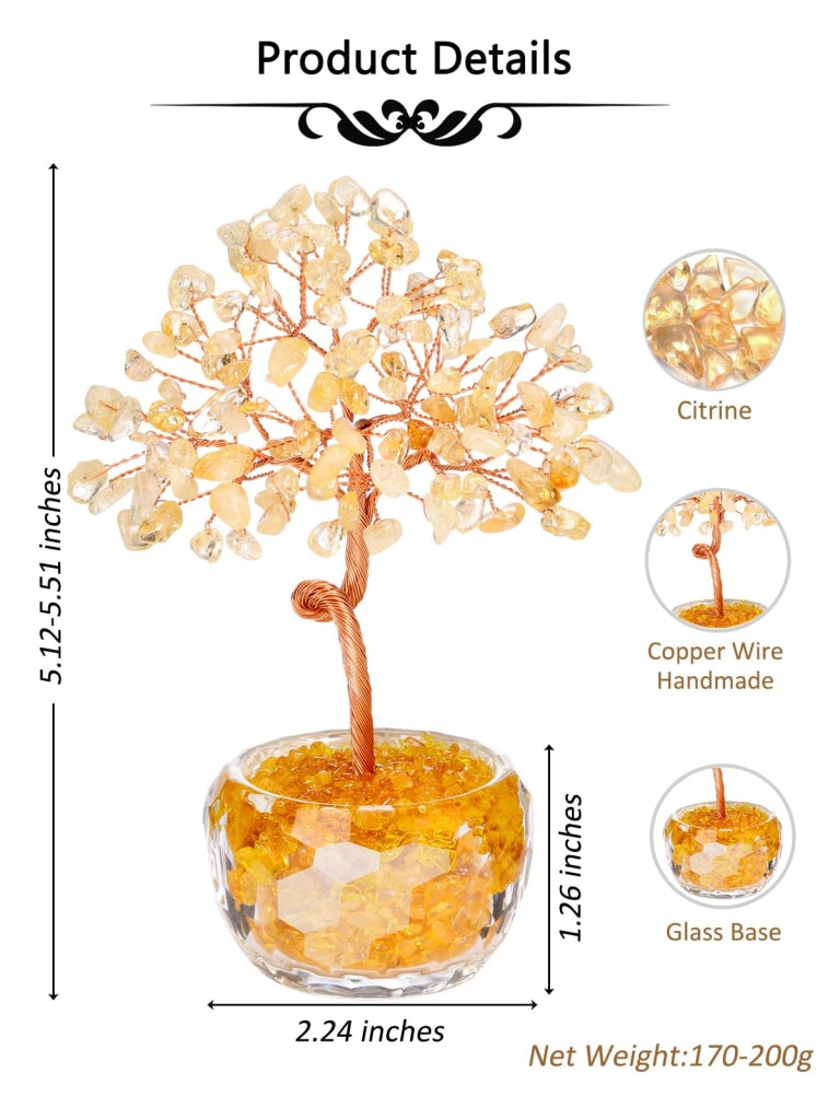 Albero di cristallo di citrino, realizzato a mano, 13 cm, decorazione a forma di albero del denaro