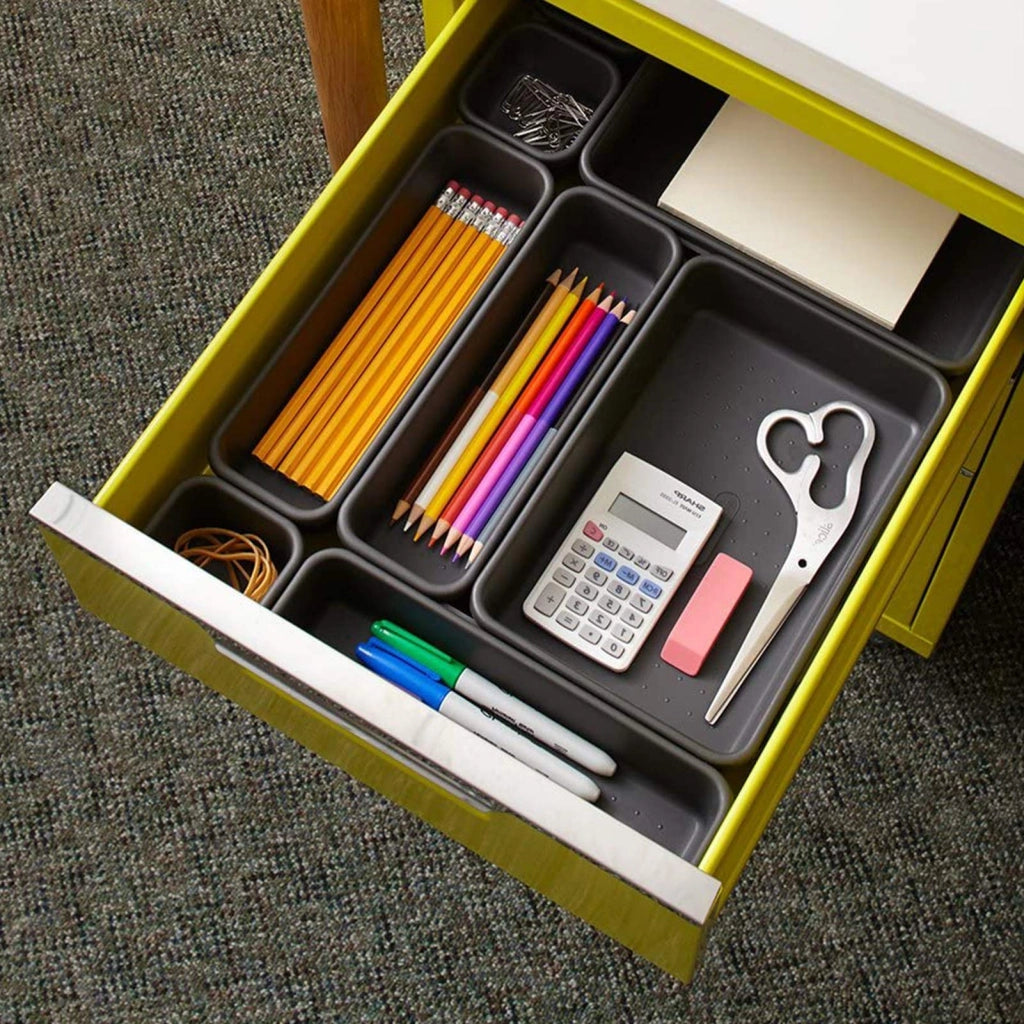 Set di 8 organizer per cassetti, contenitori, 3 dimensioni, grigio scuro
