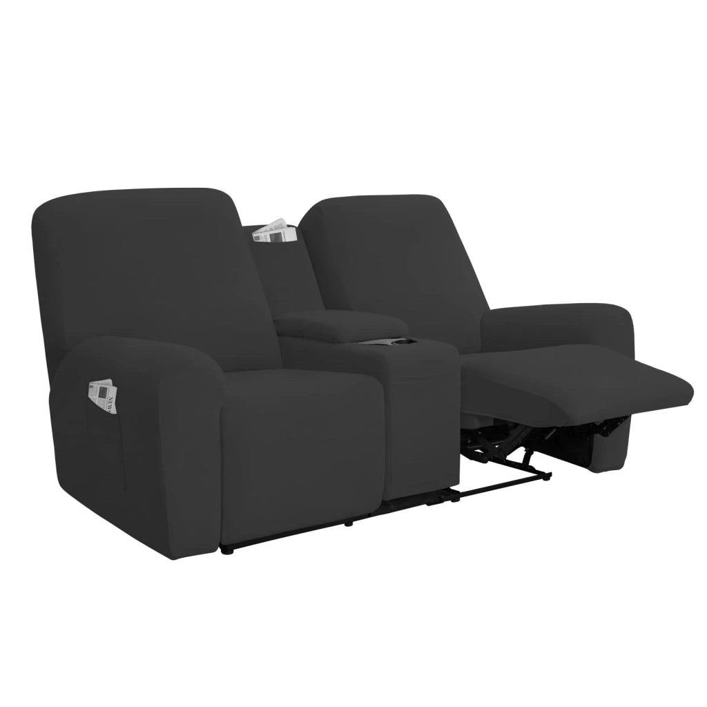 Copertura per divano a due posti con consolle centrale, set da 8 pezzi, elasticizzata, color grigio scuro
