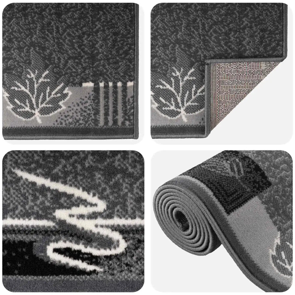 Tappeto Runner FLORNES Tessuto Grigio Foglie 80 x 450 cm PP 42057309