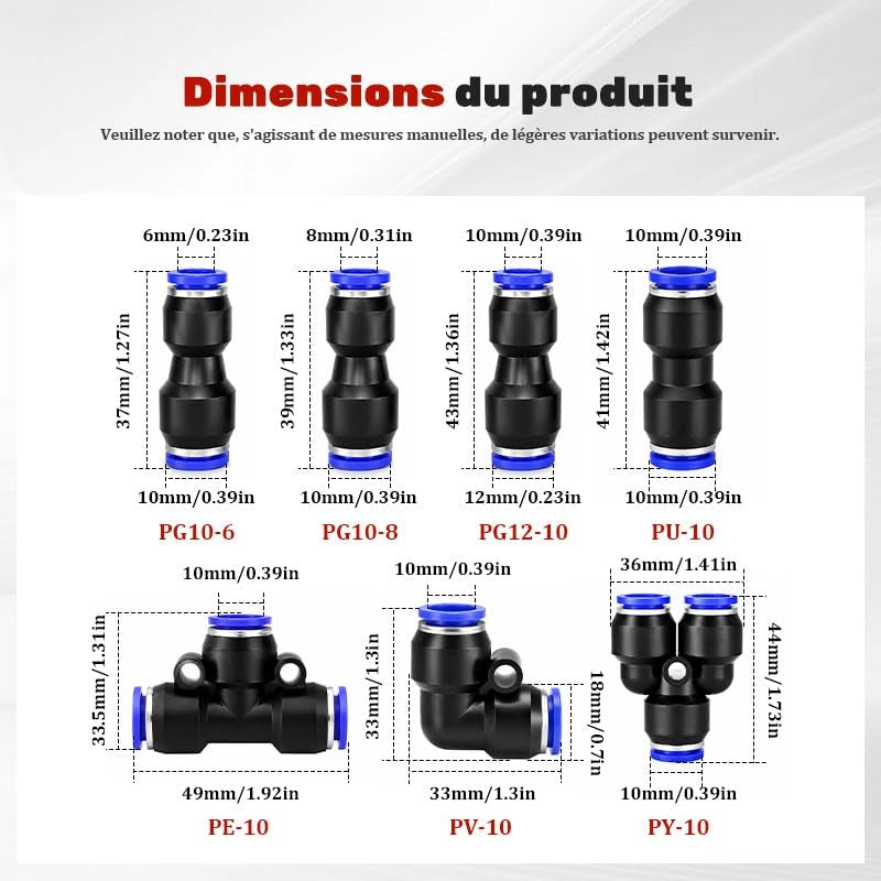 Kit di connettori pneumatici a 14 pezzi, diametro 10 mm
