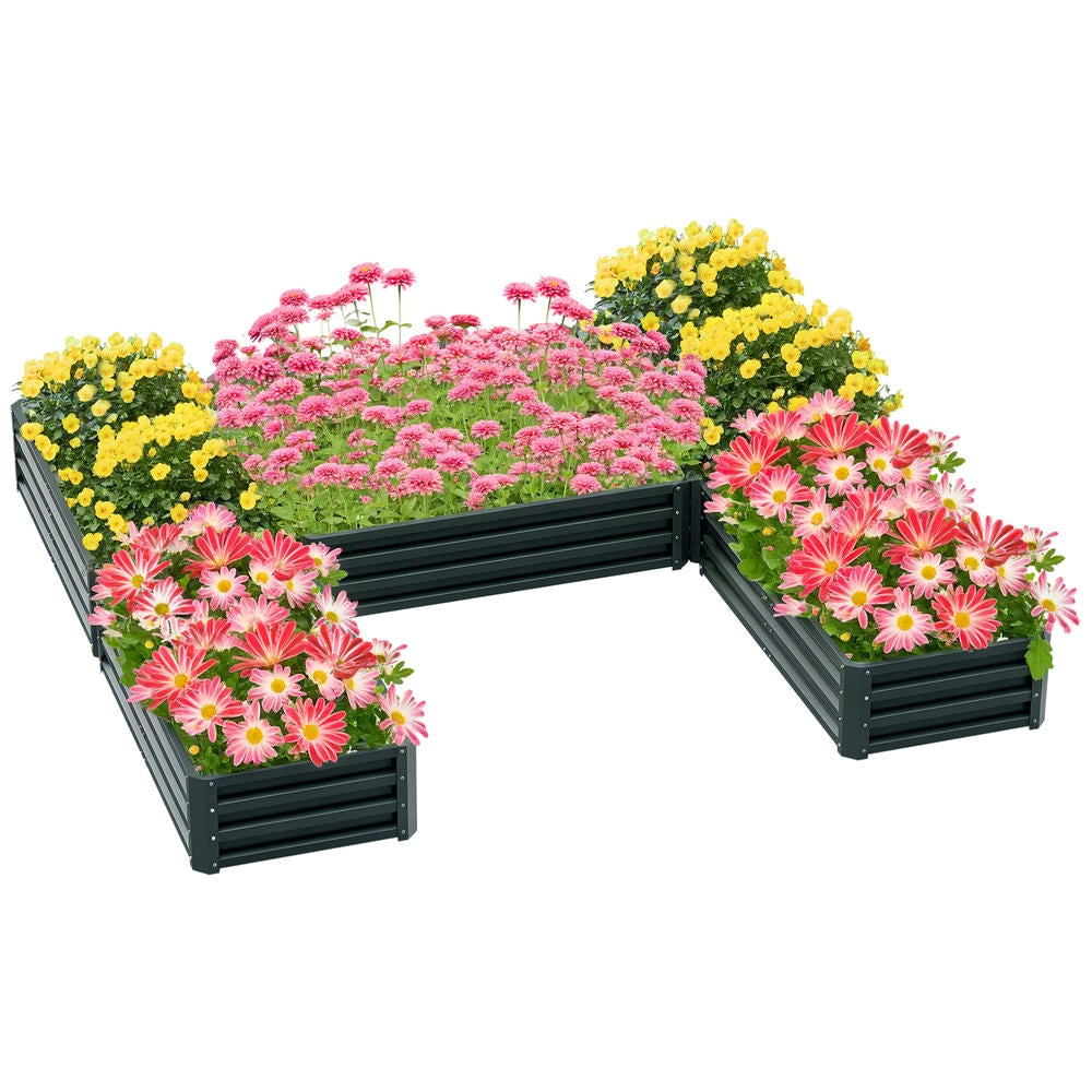 Set da 5 Fioriere da Giardino e Orto Rialzato in Acciaio Verde Modulabile e Robusto per Piante Fiori e Verdure