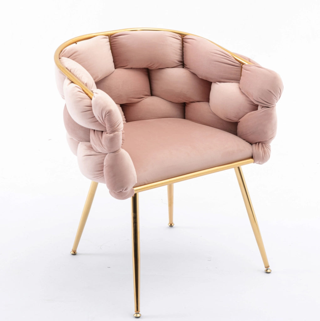 Poltrona d'appoggio moderna 59x58x75 cm rosa, metallo dorato, set da 2