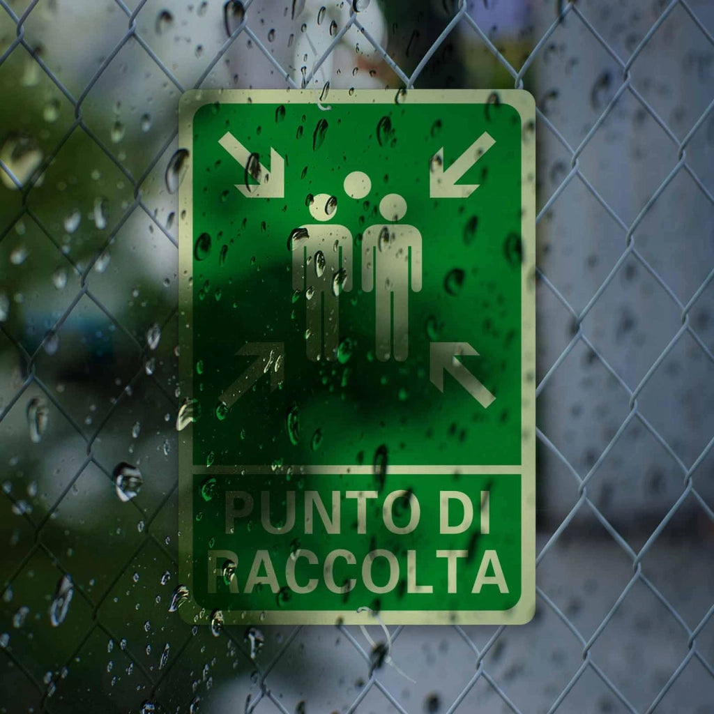 Set di 2 cartelli "Punto di raccolta", dimensioni 20x30 cm, in PVC fluorescenti