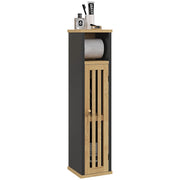 Mobile Bagno da Terra con Portarotolo in MDF e Bambù 2 Ripiani Salvaspazio Mobiletto WC Compatto e Pratico
