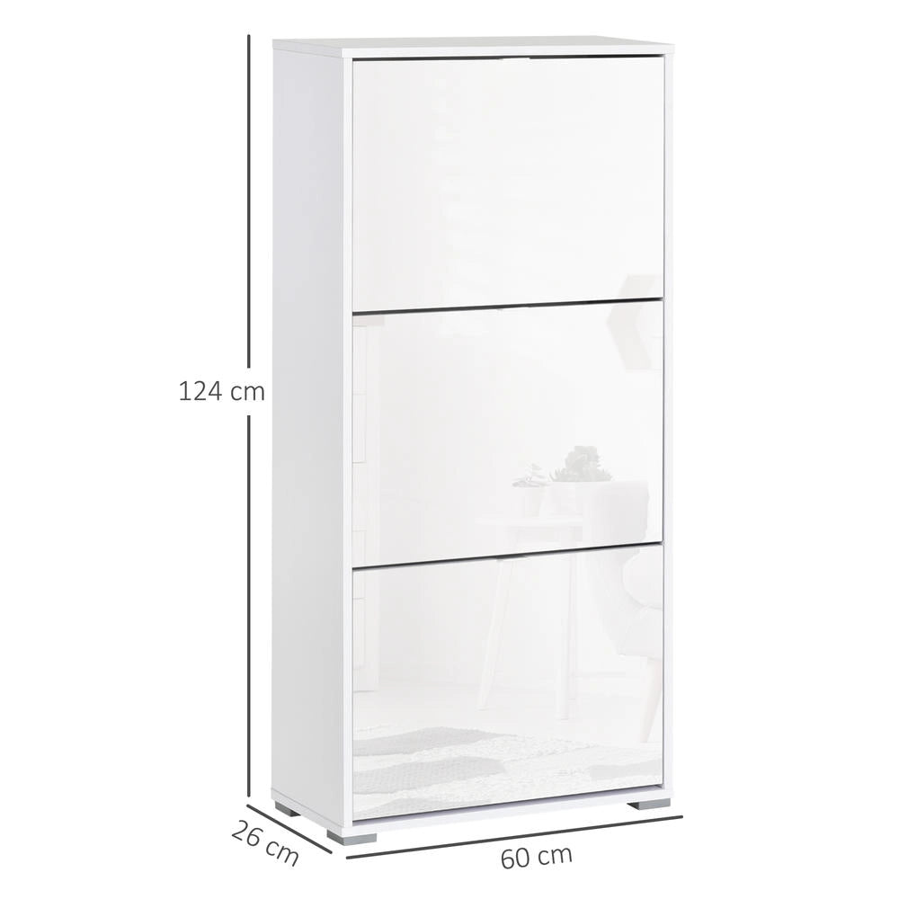Scarpiera a 3 Ante a Ribalta in Legno Mobile Portascarpe Salvaspazio Design Moderno per Ingresso Bianco Laccato 60L x 26l x 124H cm