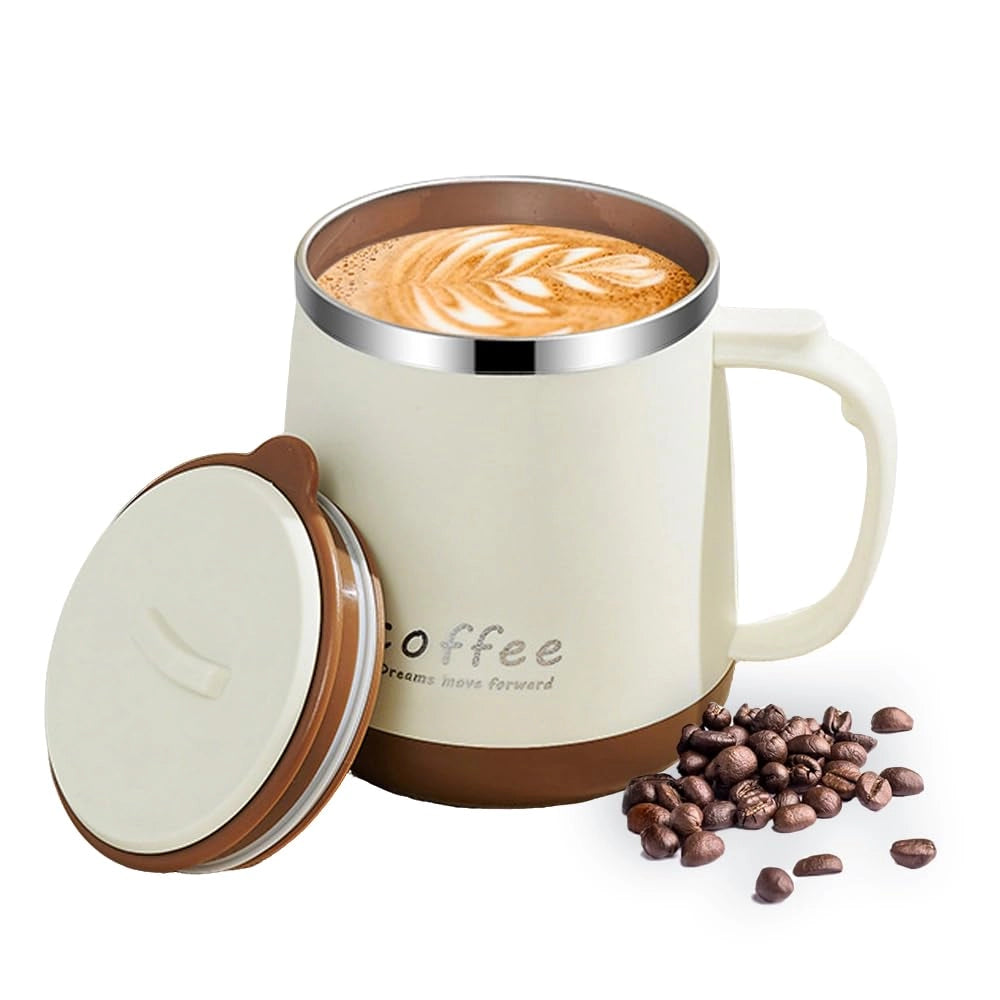 Tazza termica da 350 ml, a doppia parete, in acciaio inossidabile, nera, con manico