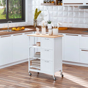 Carrello da cucina IVMEU bianco 67x37x84 cm con 3 cassetti, 2 ripiani aperti, vassoio estraibile e ruote
