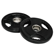 Dischi olimpici da palestra 2 x 5 kg in ferro nero gommato, tri-grip, foro 5 cm