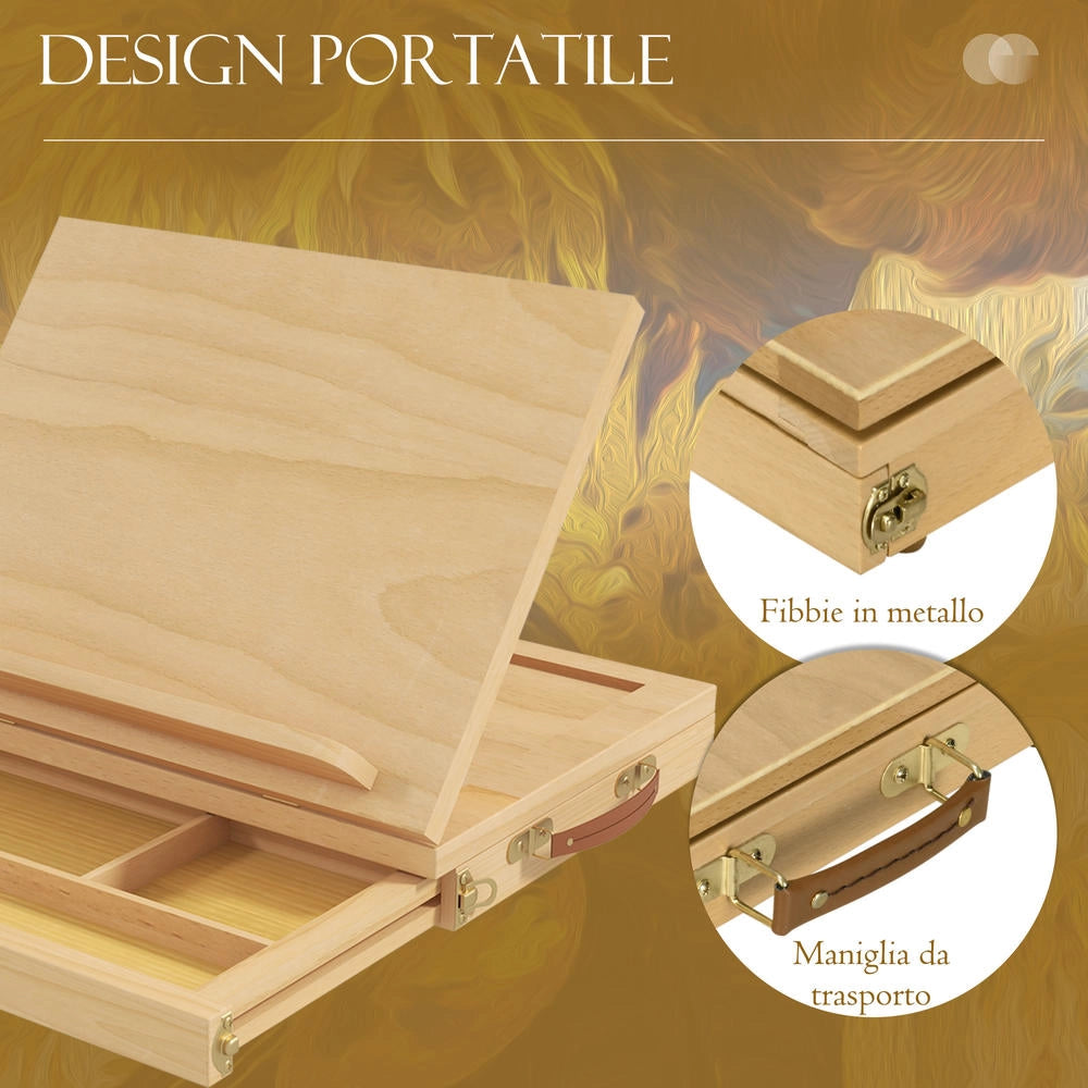 Cavalletto per pittura pieghevole da tavolo in legno di faggio con cassetto e angolazione regolabile 33.5x26x26 cm