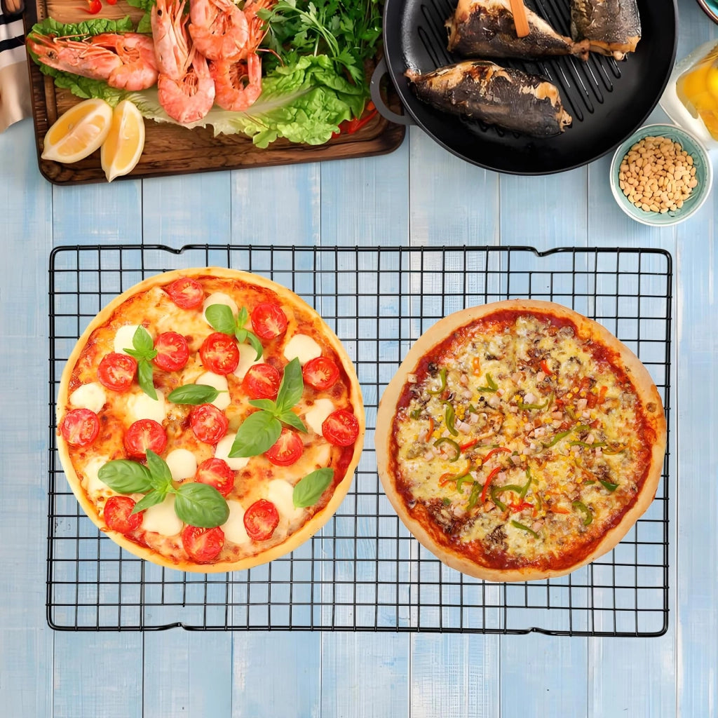 Set di 4 griglie di raffreddamento in filo, dimensioni 41x25 cm, colore nero, con rivestimento antiaderente