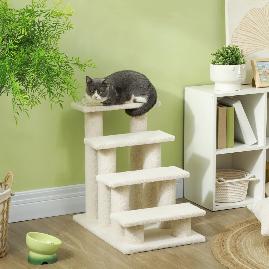 Scala per cani e gatti a 4 gradini 61x41x60 cm in tessuto peluche beige