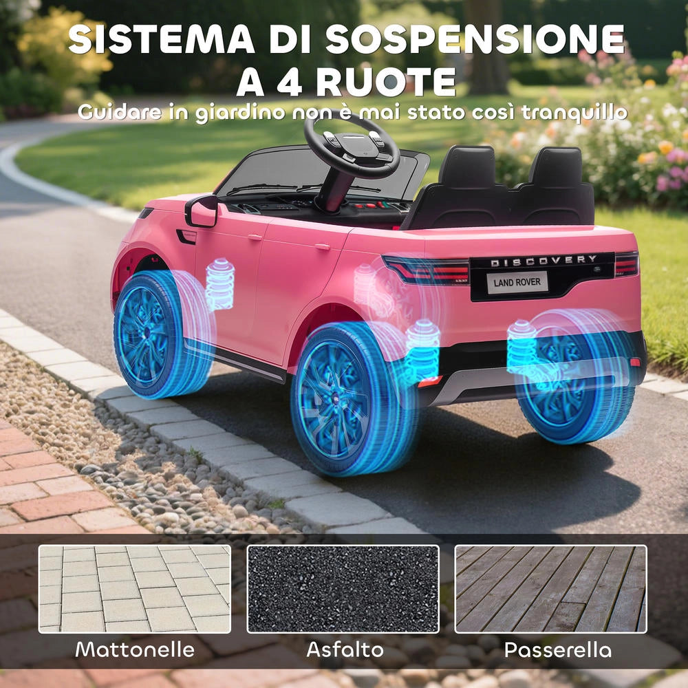 Auto Elettrica per Bambini Licenza Land Rover Discovery con Telecomando e Fari LED, Sospensioni, Rosa, 105x68.5x58 cm