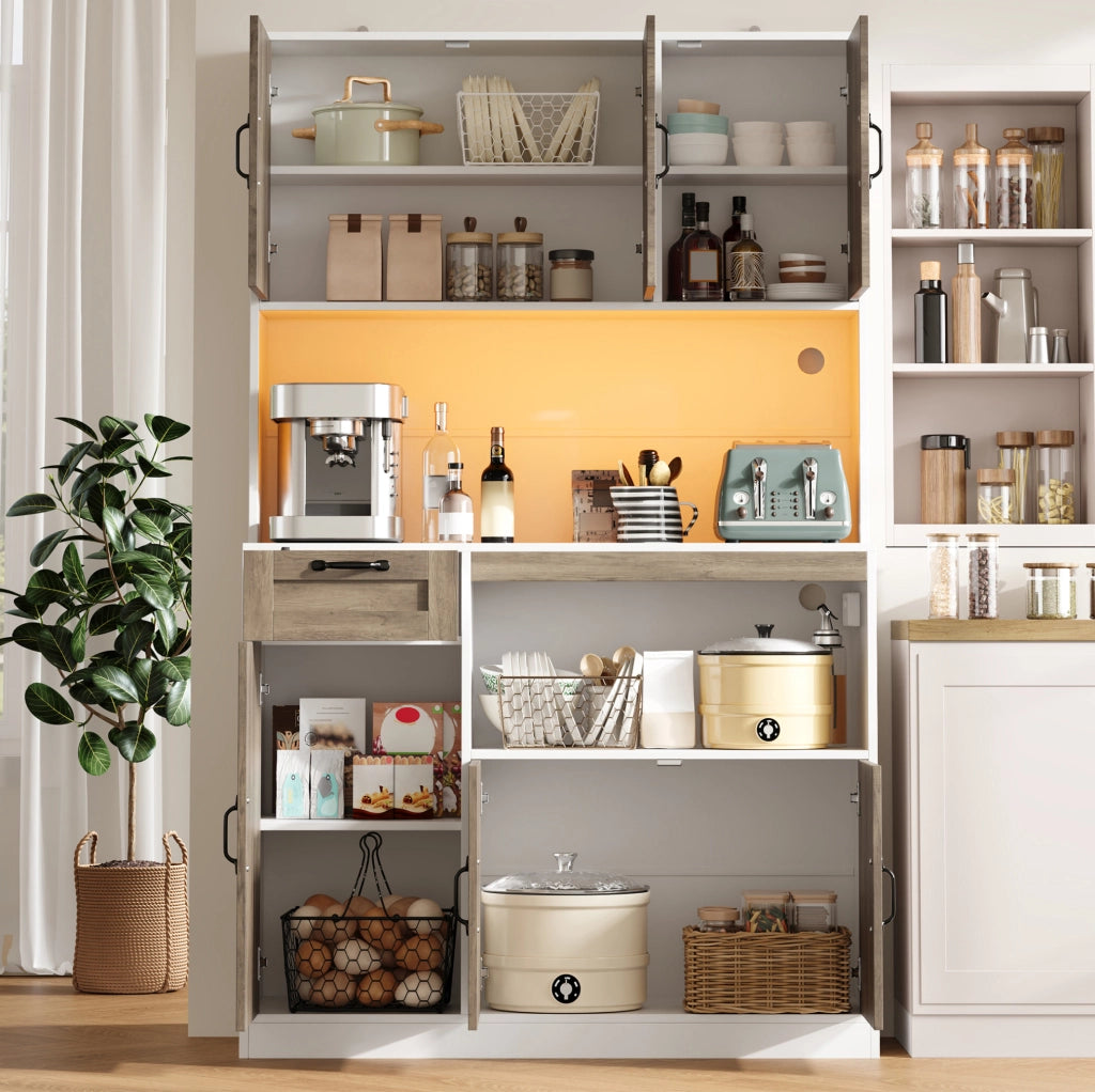 Mobile da cucina in MDF con ripiani, illuminazione LED RGB e prese, 110 x 40 x 180 cm