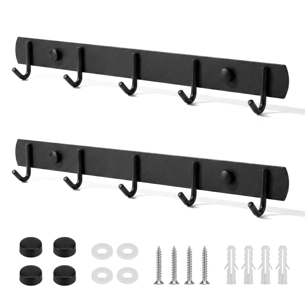 Set di 2 barre portachiavi, acciaio inossidabile, colore nero, con 5 ganci, da montare a parete