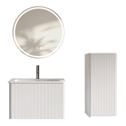 Mobile bagno 60 cm bianco con lavabo e specchio LED rotondo, sospeso