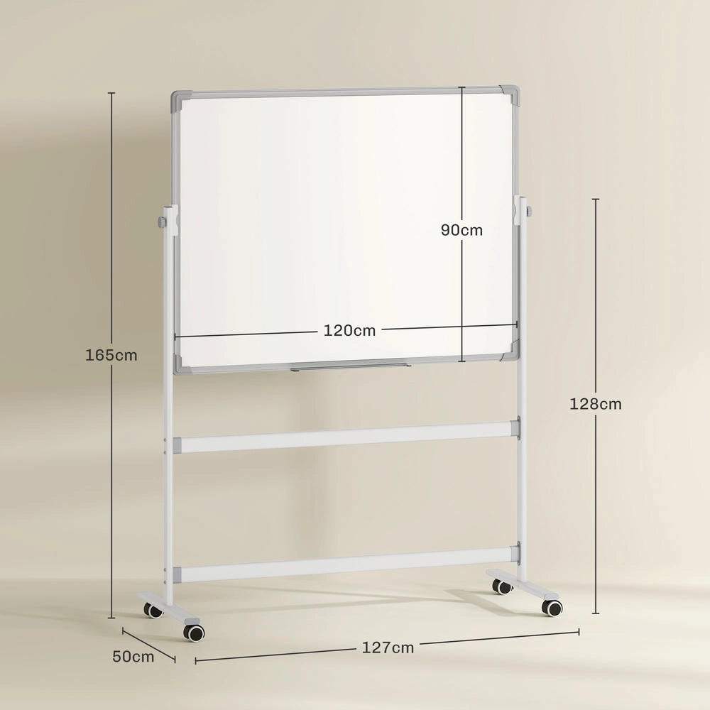 Lavagna magnetica bianca 120 x 90 cm mobile su ruote girevole 360° telaio in metallo per ufficio e casa