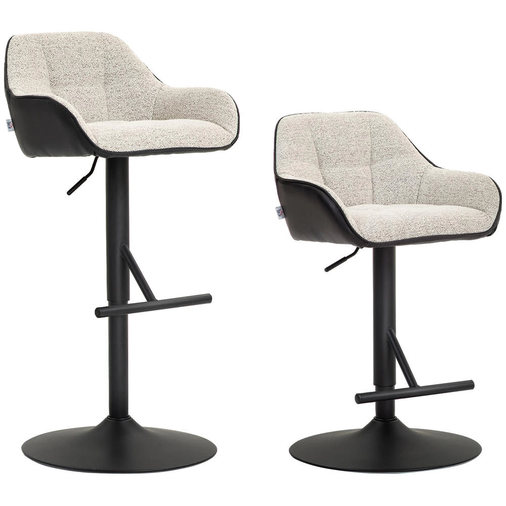 Sgabelli da Bar Cucina Set 2 Imbottiti con Schienale e Braccioli Regolabili 52.5x53x86.5-108 cm Grigio Chiaro e Nero