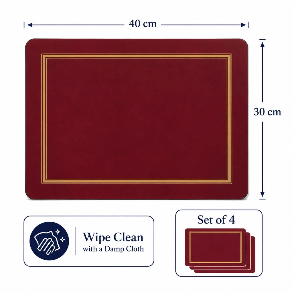Set di sottopiatti in sughero, 4 pezzi, colore rosso, dimensioni 40 x 29,8 cm, stile classico
