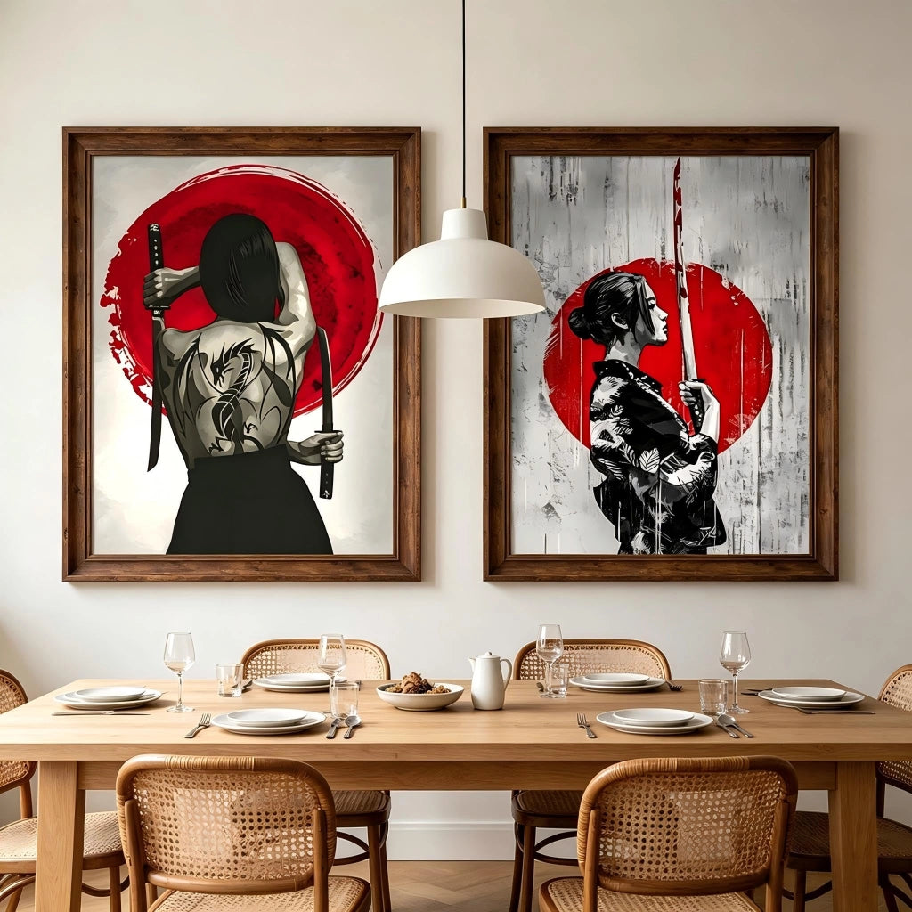 Set di 2 quadri su tela, stile samurai, dimensioni 40x60 cm, design moderno, senza cornice